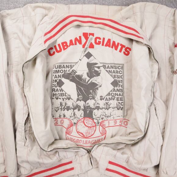 Vintage 90s Mirage Cuban Giants Baseball Large Beige Bomber Jacket - Picture 10 of 14